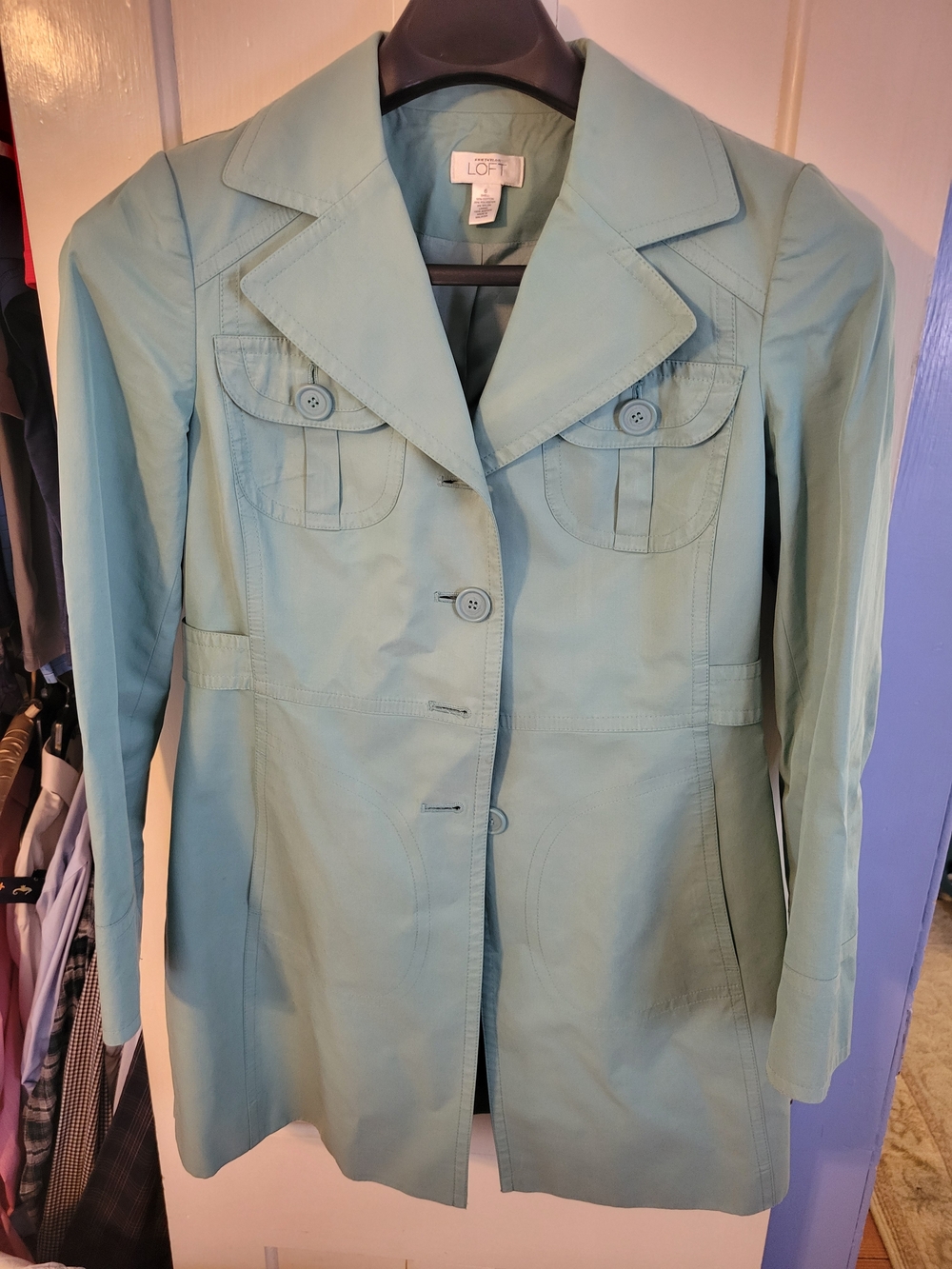 LOFT Light Mint Tailored Trench Coat